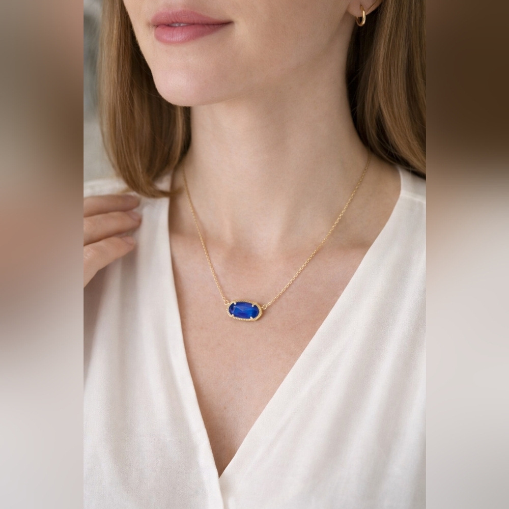 Kendra Scott Elisa Gold Pendant Necklace in Cobalt Cat’s Eye NEW No Tag